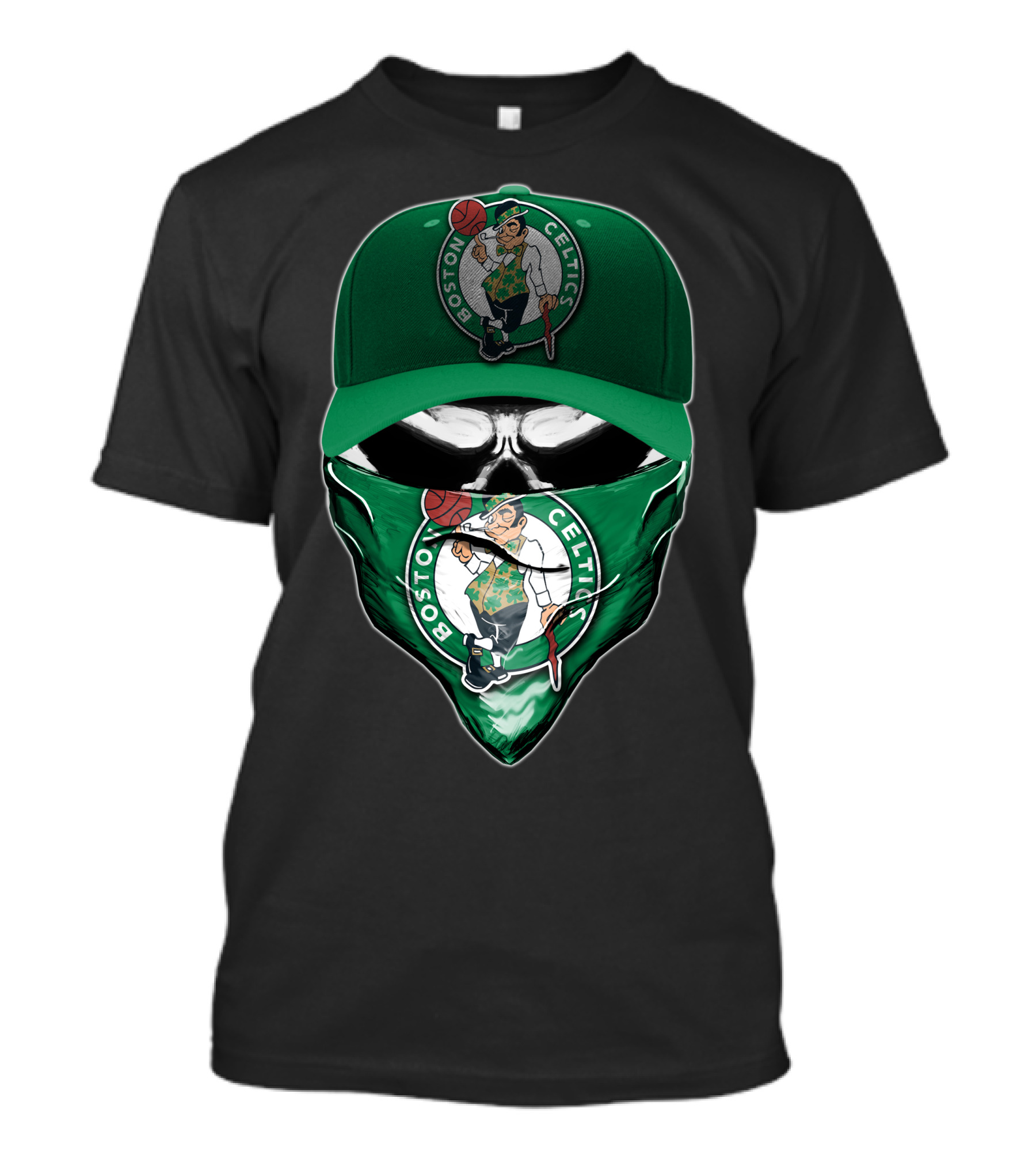 Boston Celtics Skull Mask Green Hat T-Shirt