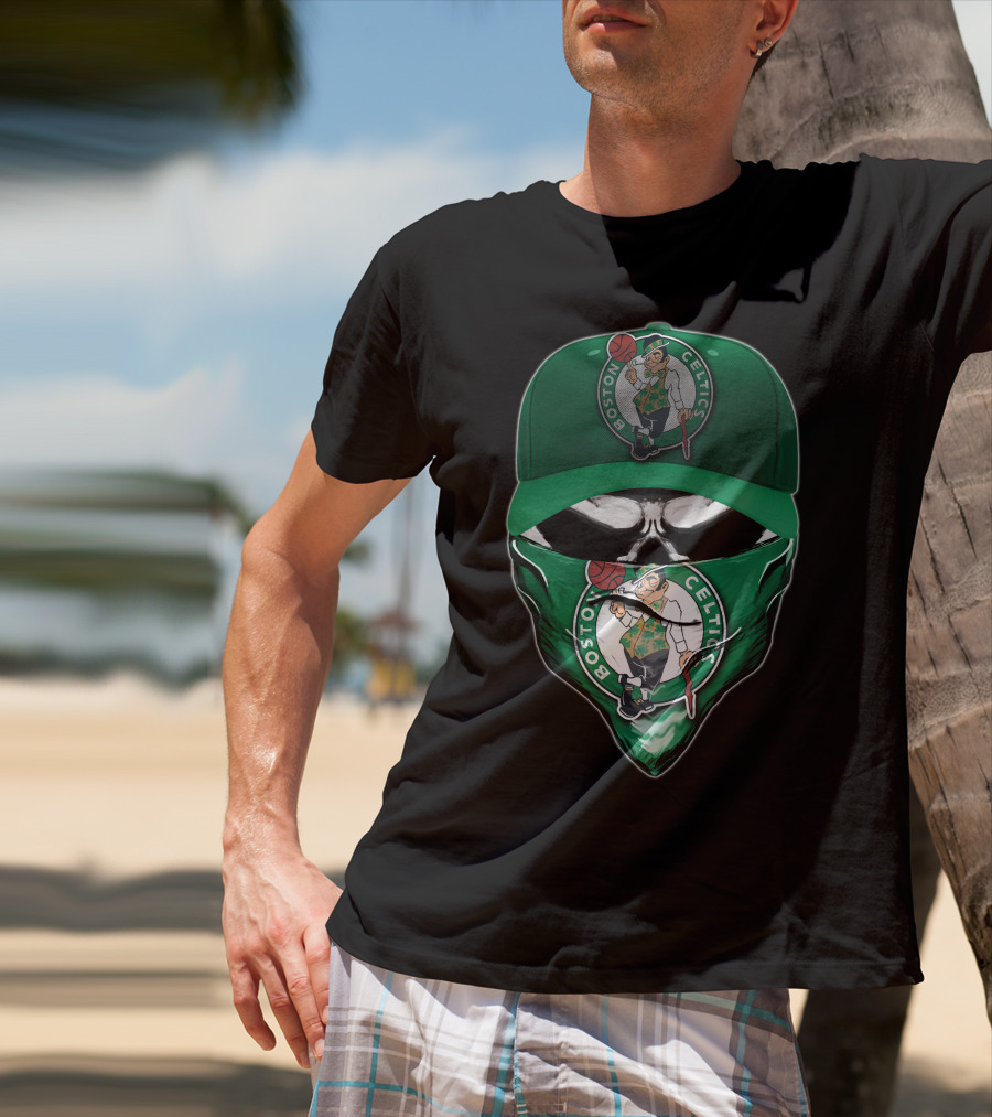 Boston Celtics Skull Mask Green Hat T-Shirt