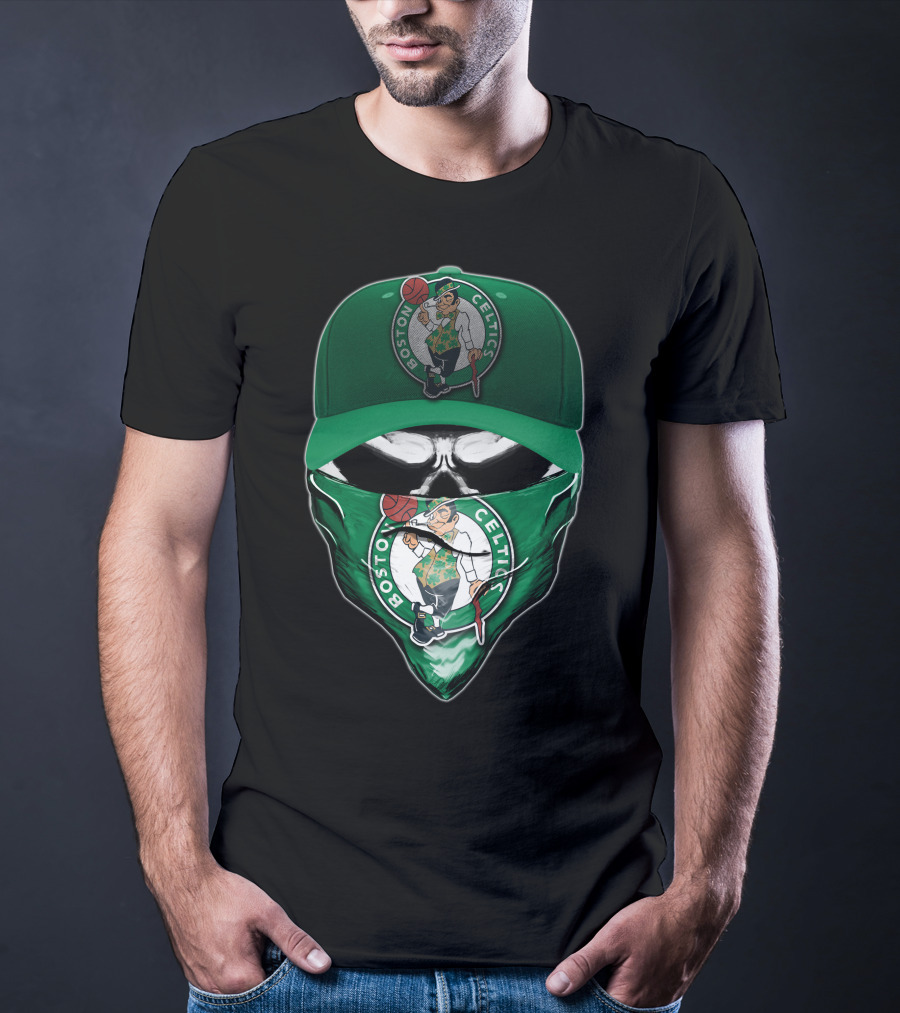 Boston Celtics Skull Mask Green Hat T-Shirt