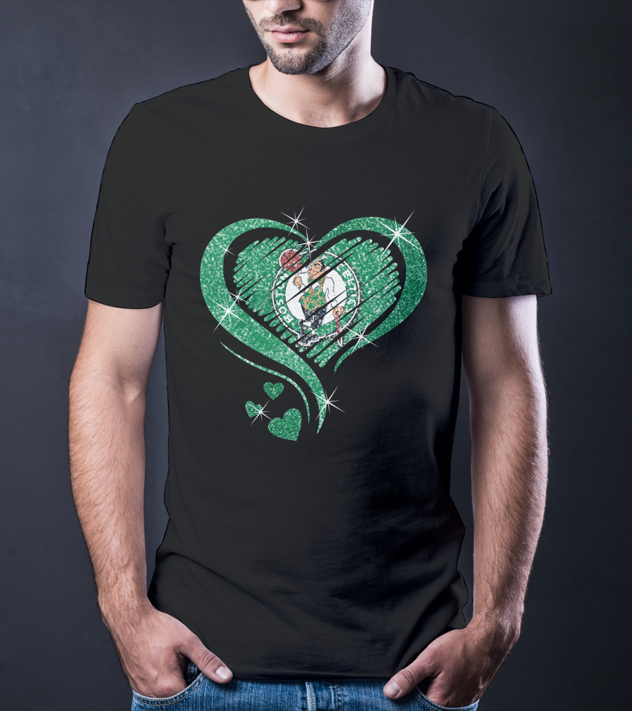 Heart Diamond Glitter Boston Celtics Emblem T-Shirt