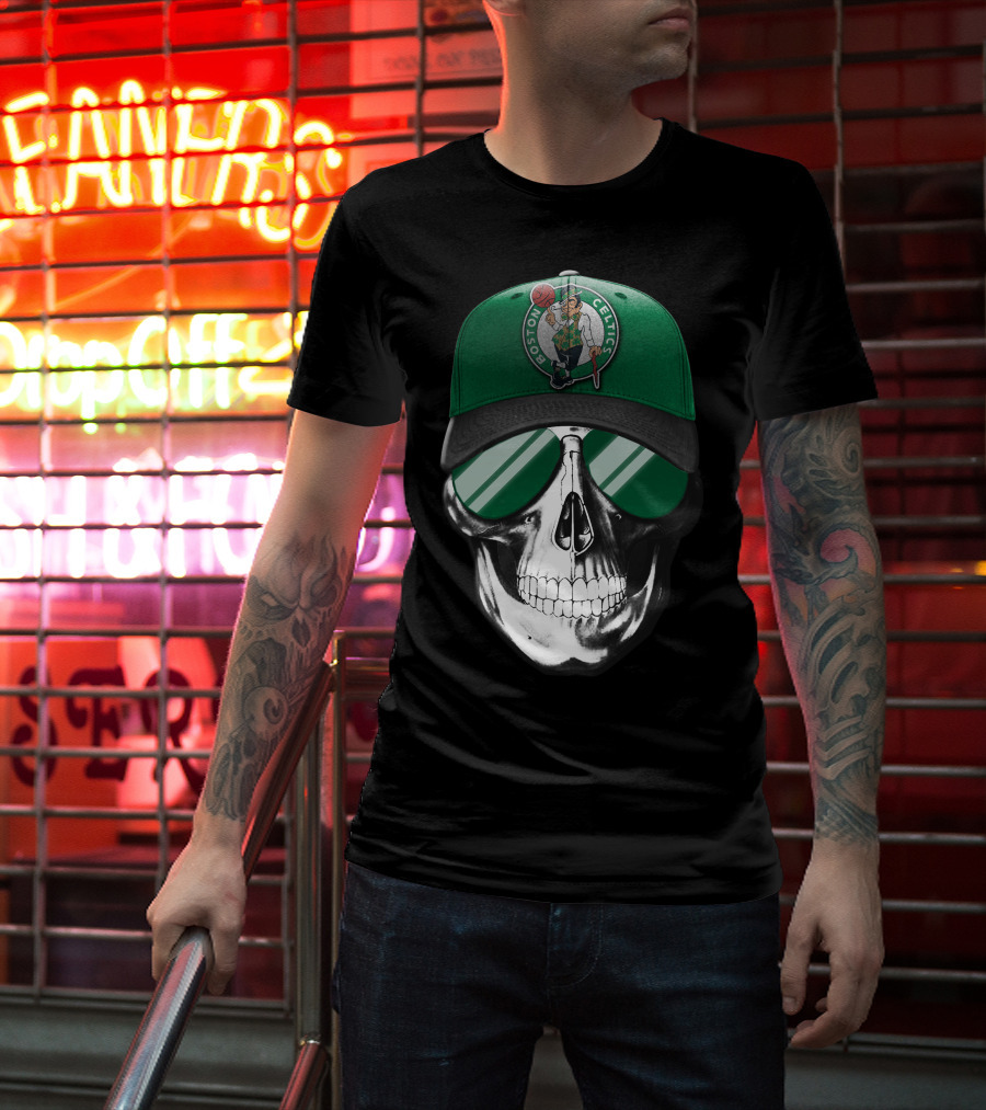 Boston Celtics Skull With Hat And Sunglasses T-Shirt