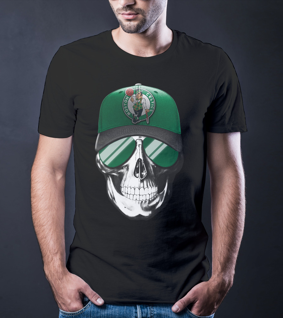 Boston Celtics Skull With Hat And Sunglasses T-Shirt