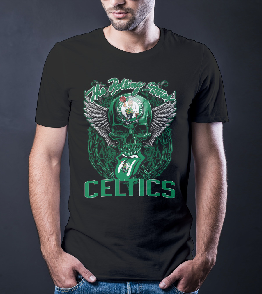 The Rolling Stones Celtics Boston Basketball Skull Logo Mashup T-Shirt