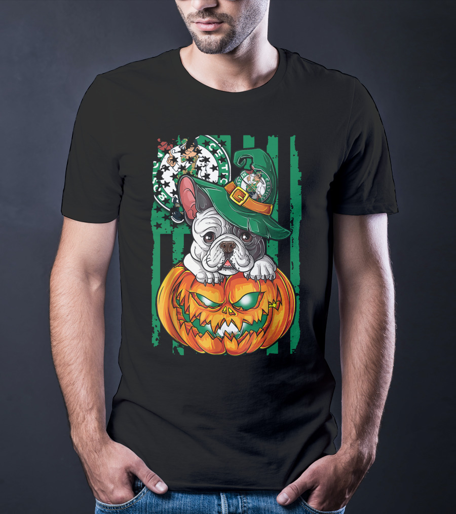 Bulldog Halloween Boston Celtics Pumpkin Hat T-Shirt