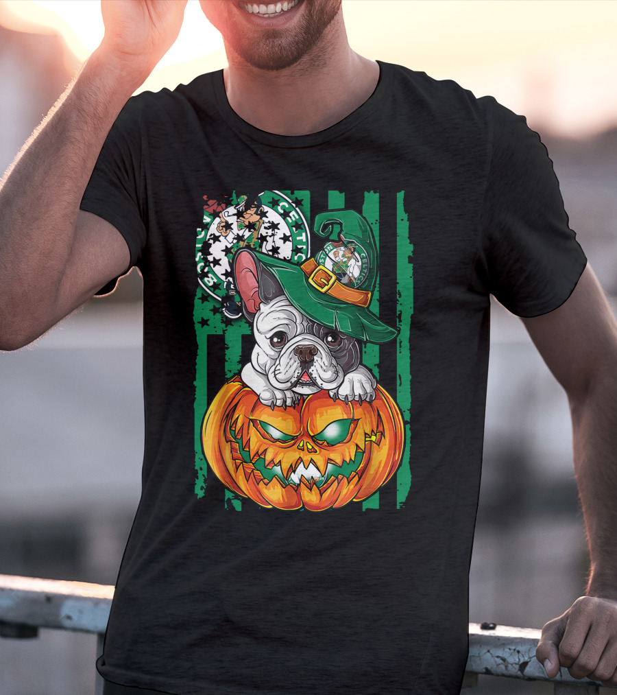 Bulldog Halloween Boston Celtics Pumpkin Hat T-Shirt