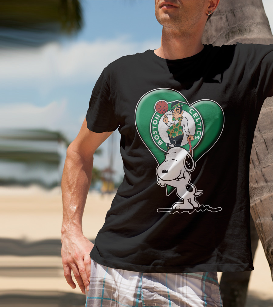 Snp V1 Boston Celtics Heart With Snoopy T-Shirt