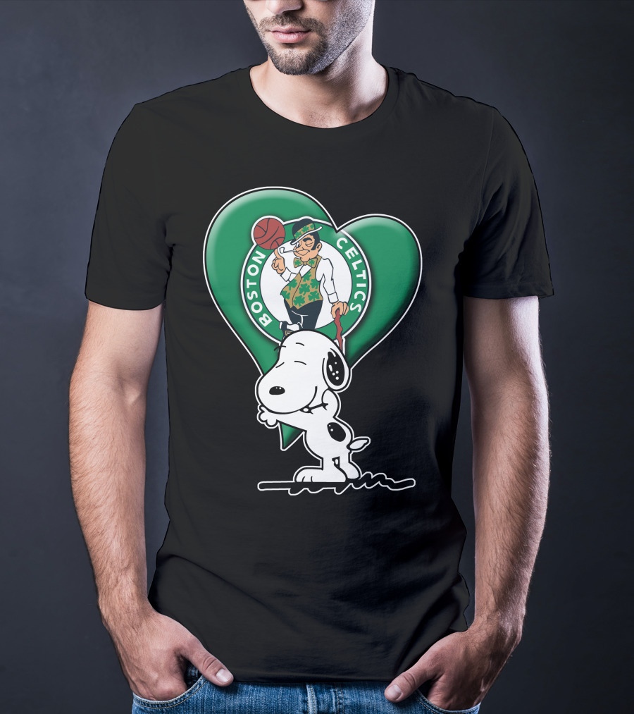 Snp V1 Boston Celtics Heart With Snoopy T-Shirt