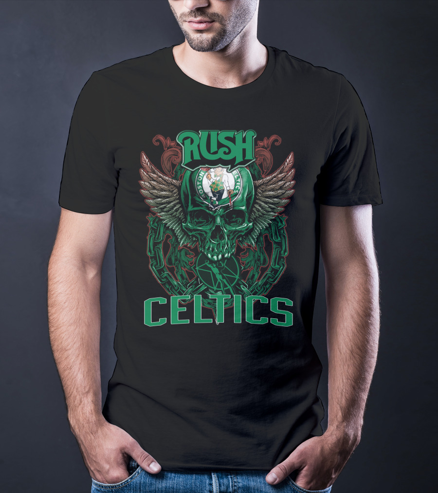 Rush Boston Celtics Skull Wings Chain T-Shirt