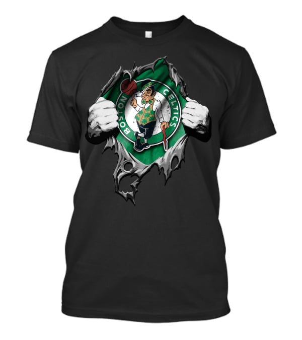 Boston Celtics Logo Torn Through Green And Black T-Shirt