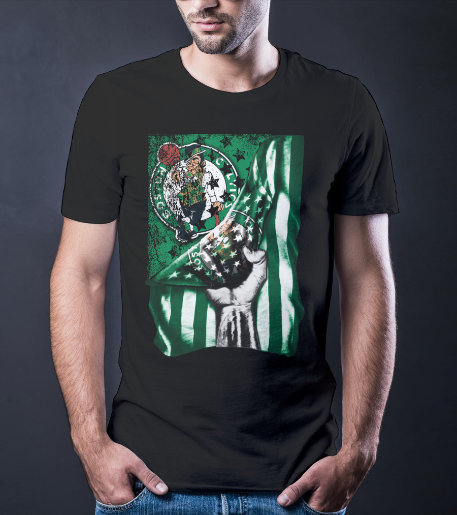 Flag Boston Celtics Hand Holding Logo T-Shirt