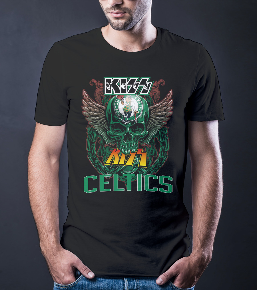 KISS Boston Celtics Skulls And Wings T-Shirt