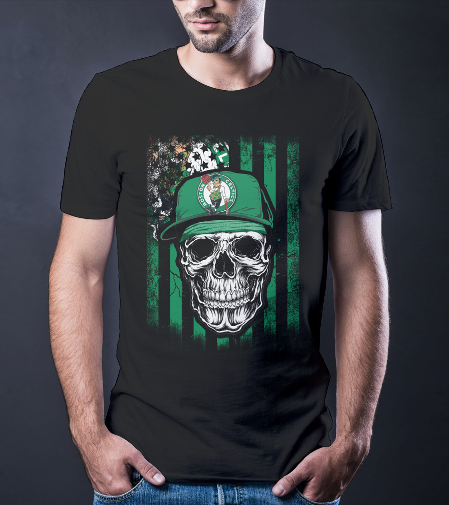 Boston Celtics Skull With Team Logo Hat T-Shirt