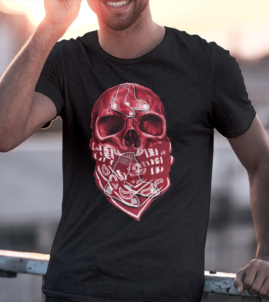 Skull With Bandana Boston Red Sox T-Shirt