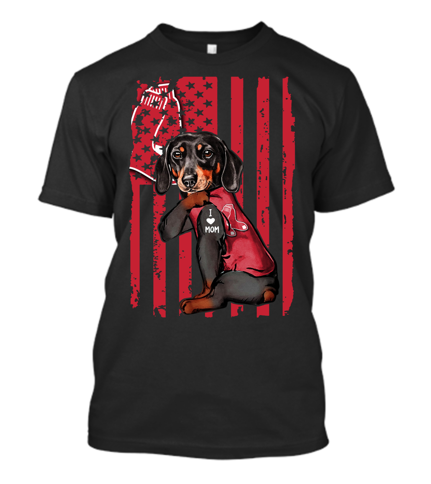 Dachshund I Love Mom Boston Red Sox T-Shirt