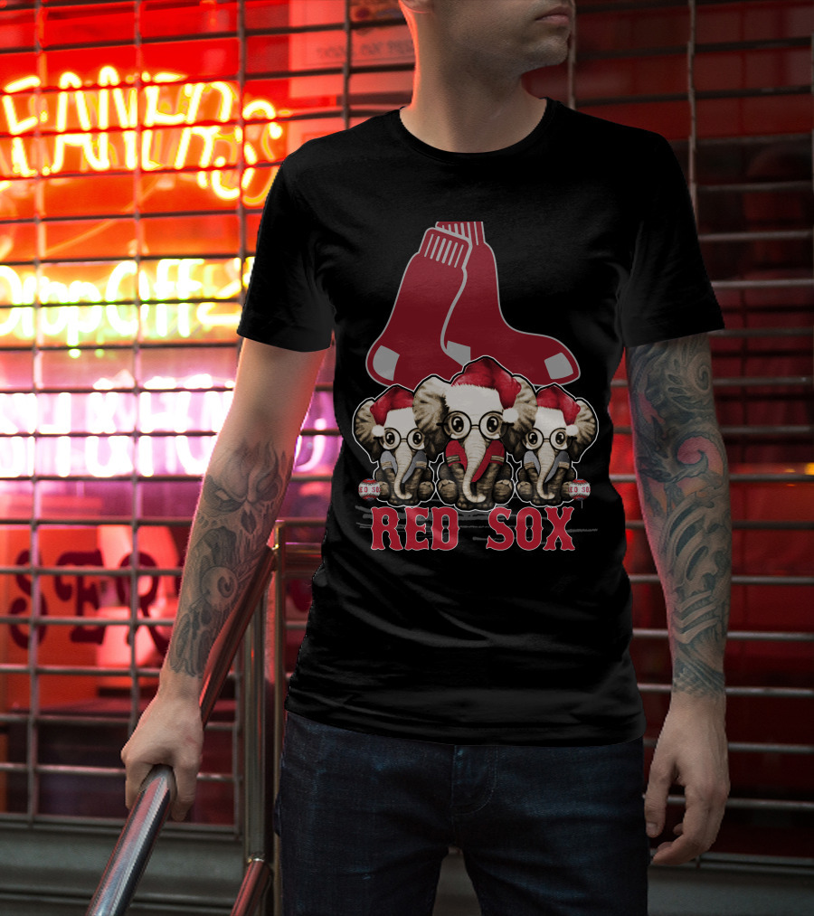 Elephan Xmas Red Sox Santa Hat Trio T-Shirt