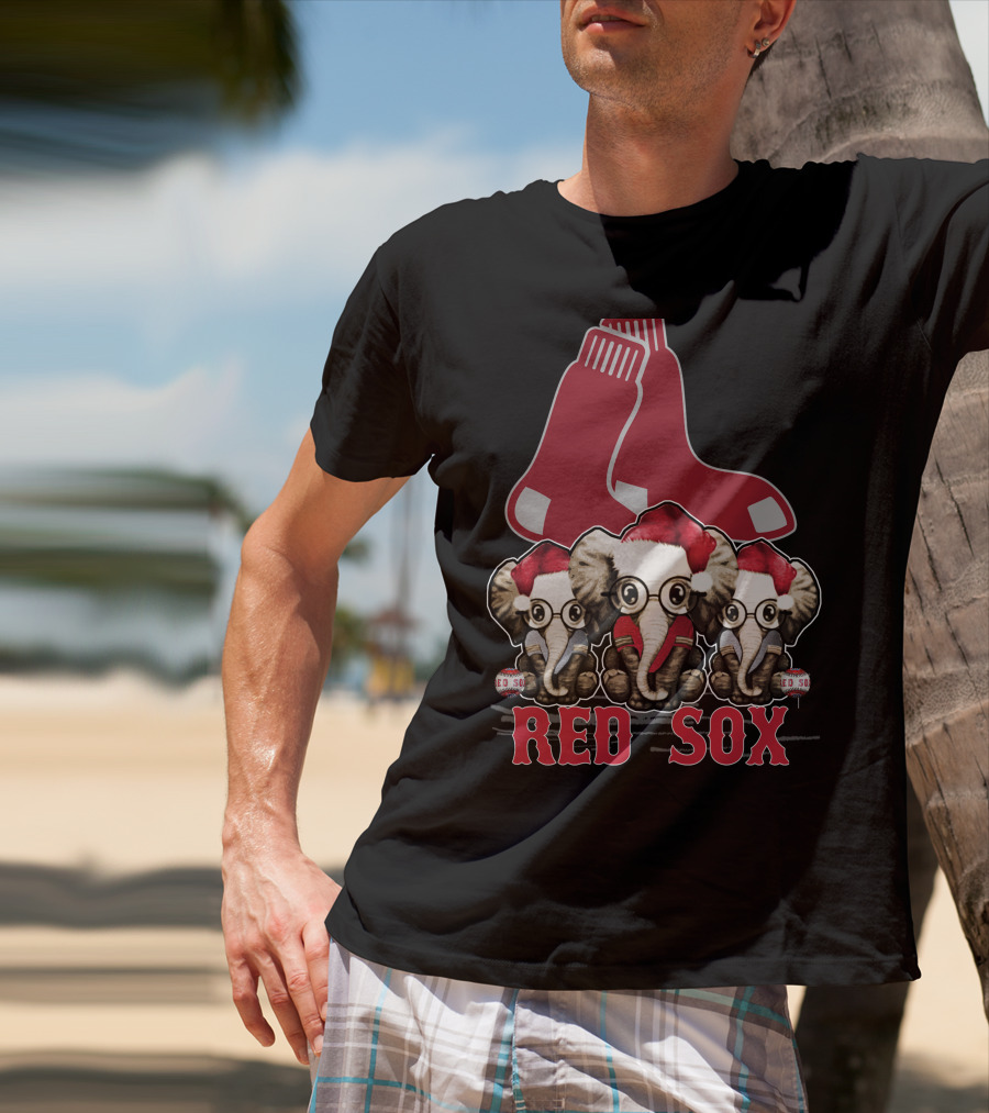 Elephan Xmas Red Sox Santa Hat Trio T-Shirt