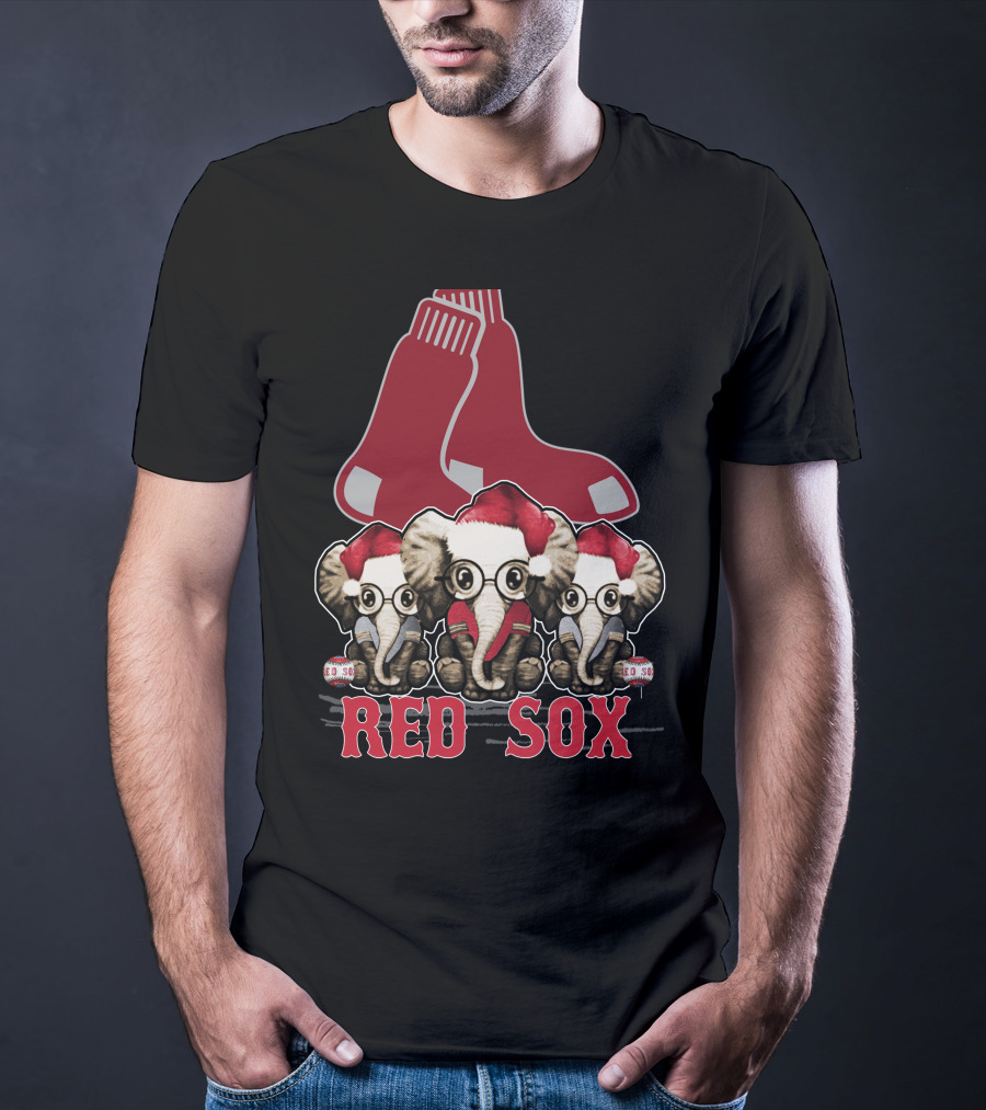 Elephan Xmas Red Sox Santa Hat Trio T-Shirt