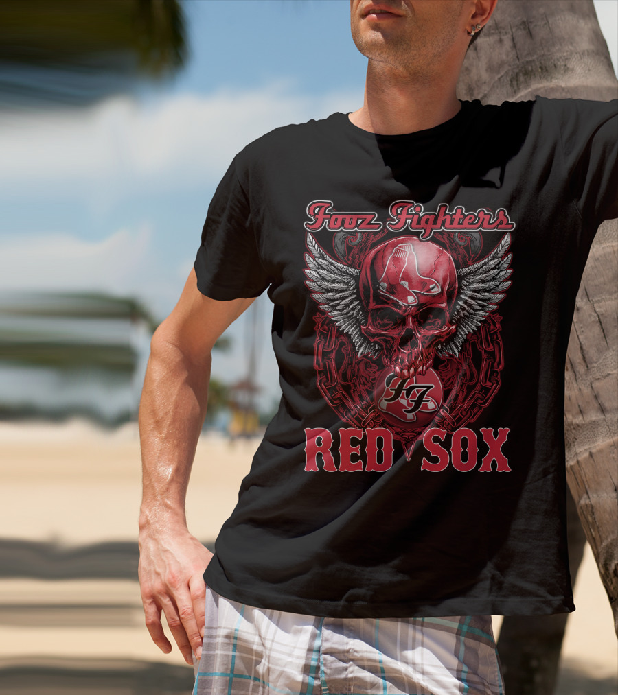 Fooz Fighters Ff Boston Red Sox Skull Wings Chains T-Shirt