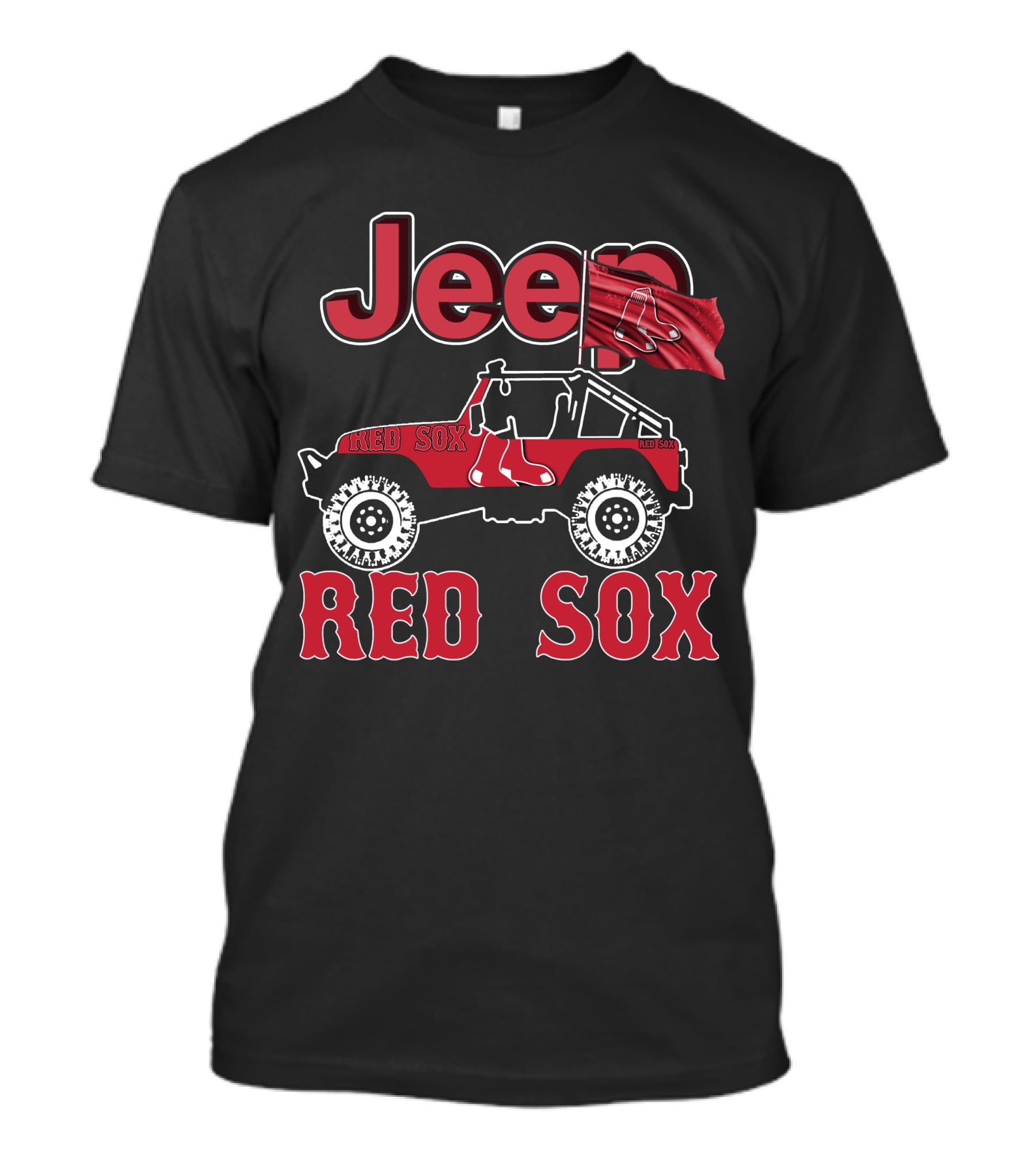Jeep Boston Red Sox Off-Road Vehicle With Red Flag And Sox T-Shirt