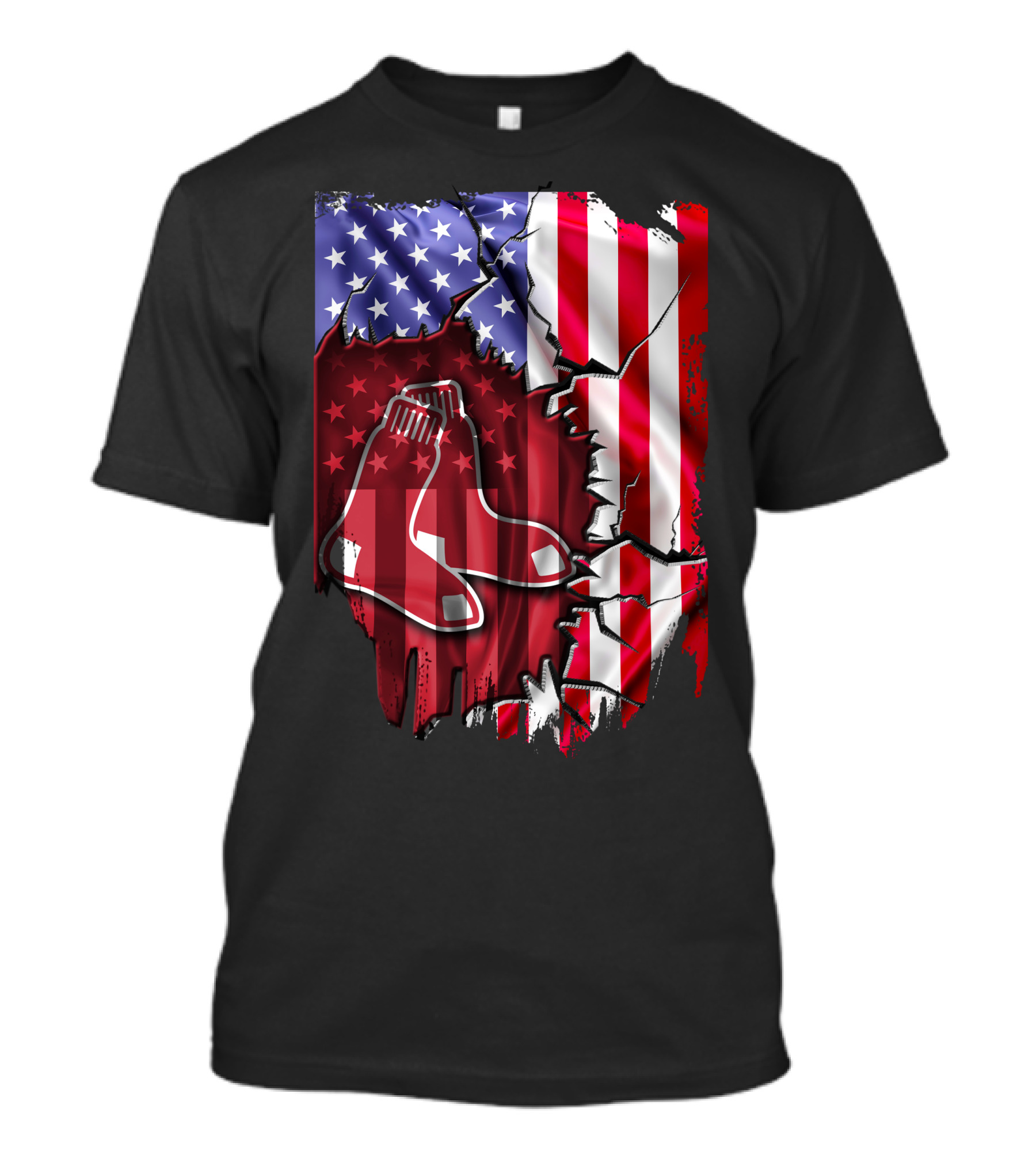 Flag Boston Red Sox American Stars And Stripes Patchwork T-Shirt