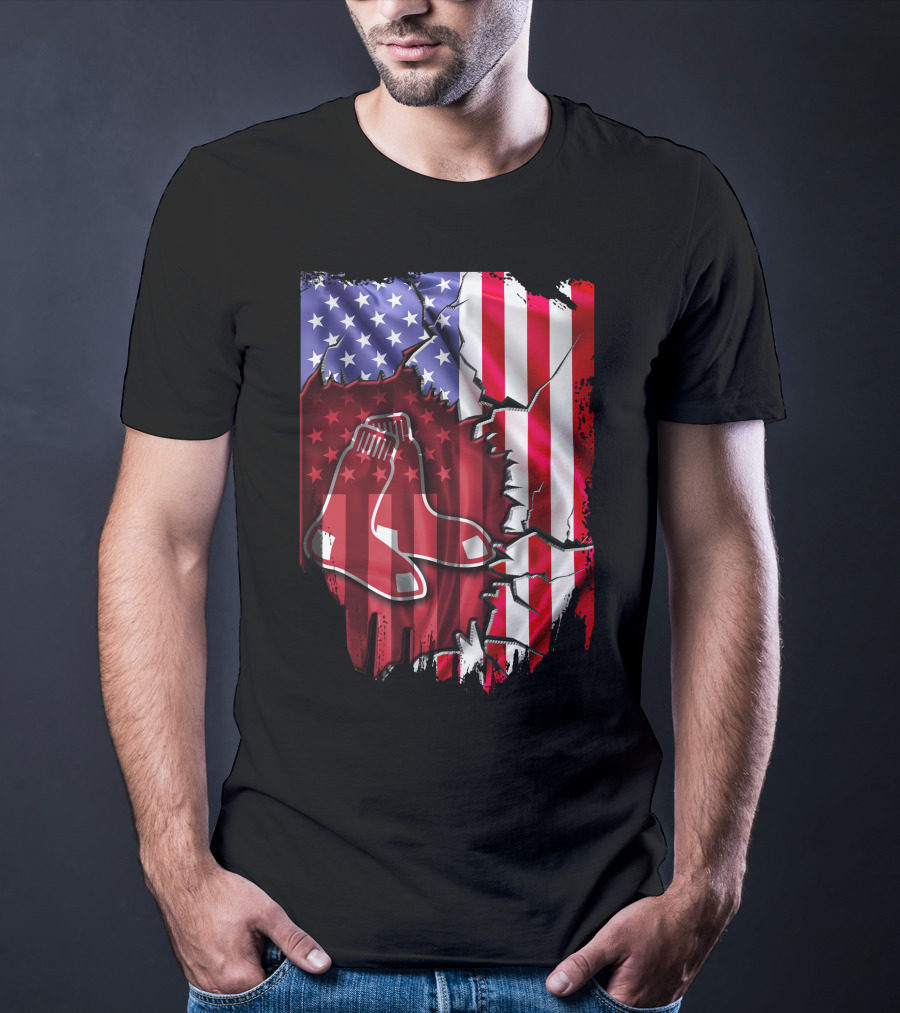 Flag Boston Red Sox American Stars And Stripes Patchwork T-Shirt