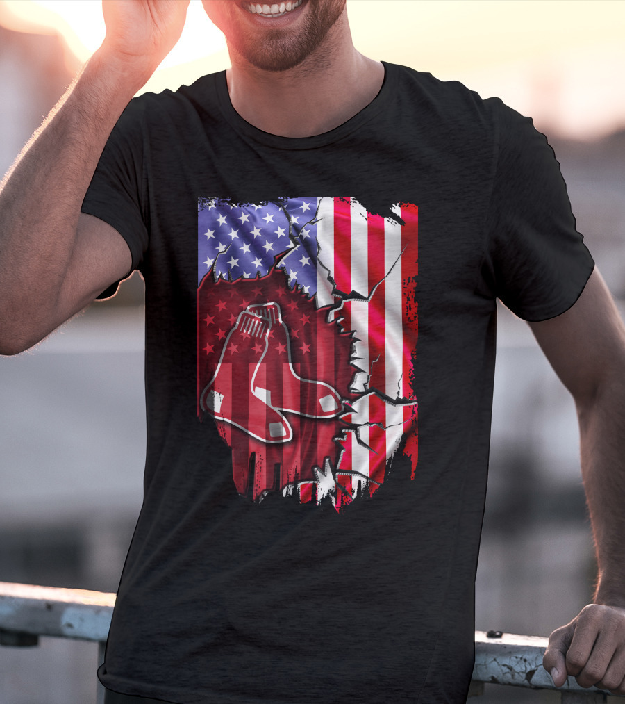 Flag Boston Red Sox American Stars And Stripes Patchwork T-Shirt