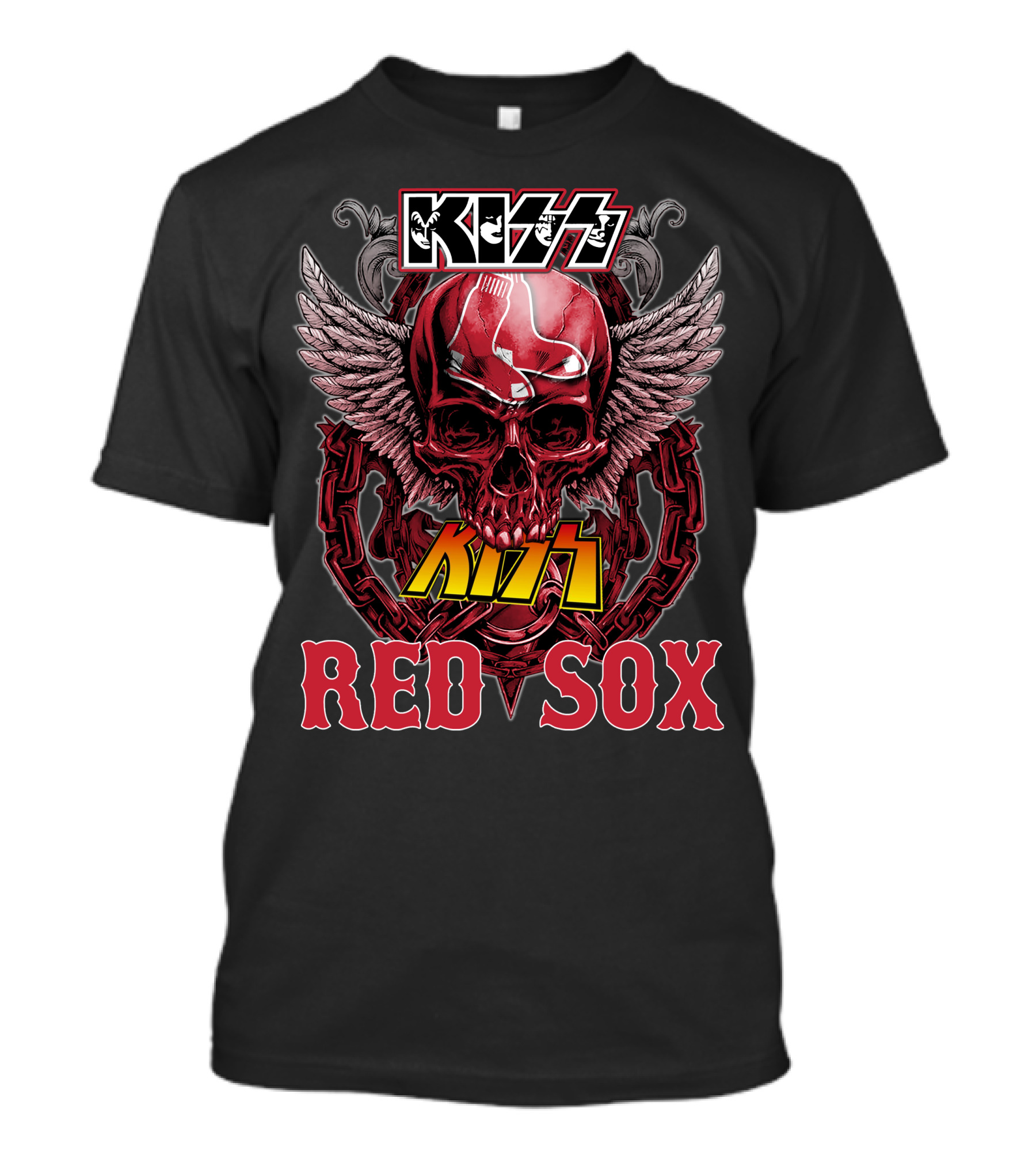 KISS Boston Red Sox Skull Chains Wings T-Shirt
