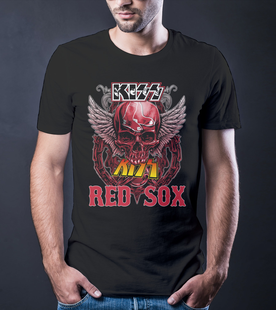 KISS Boston Red Sox Skull Chains Wings T-Shirt