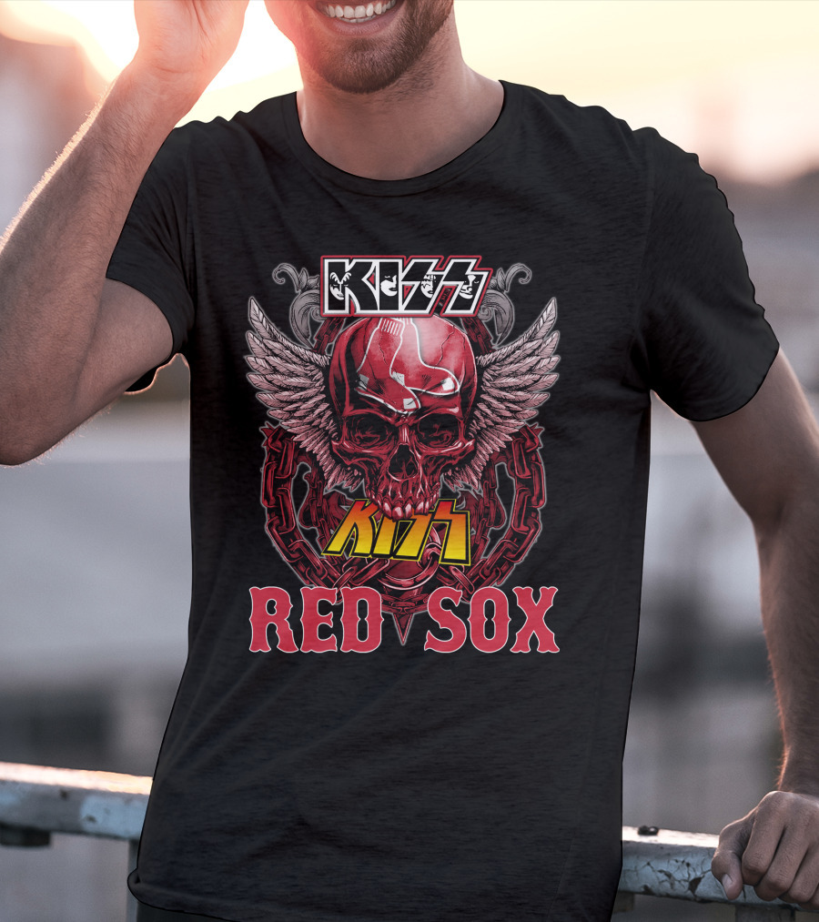 KISS Boston Red Sox Skull Chains Wings T-Shirt