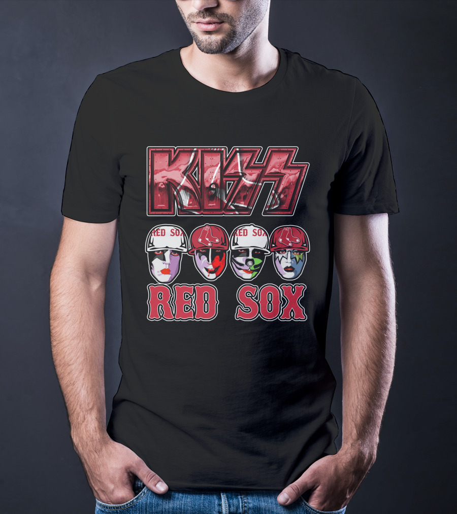 KISS Boston Red Sox Faces In Makeup And Hats T-Shirt