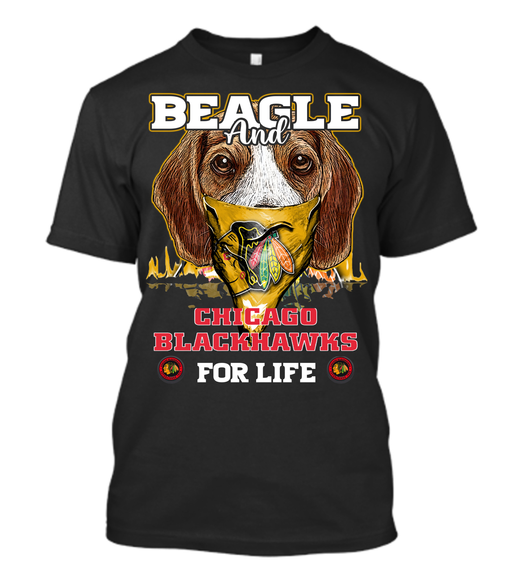 Beagle And Chicago Blackhawks For Life With Iconic T-Shirt