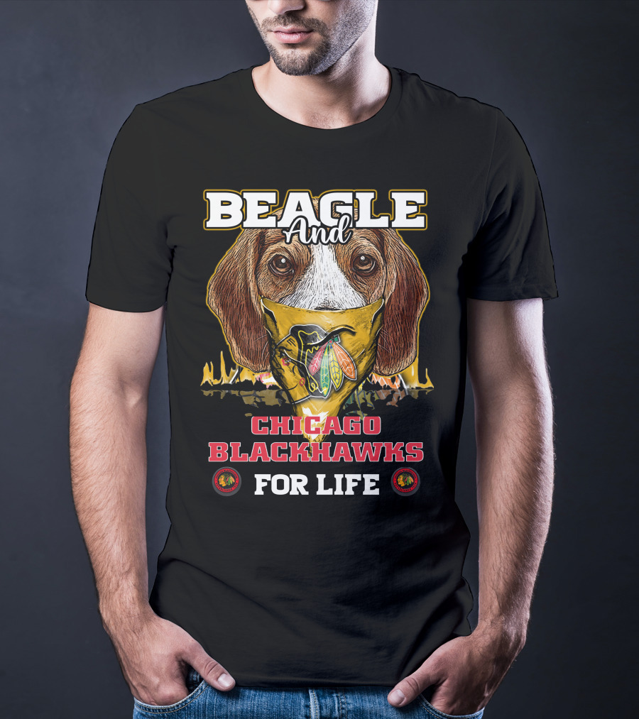 Beagle And Chicago Blackhawks For Life With Iconic T-Shirt