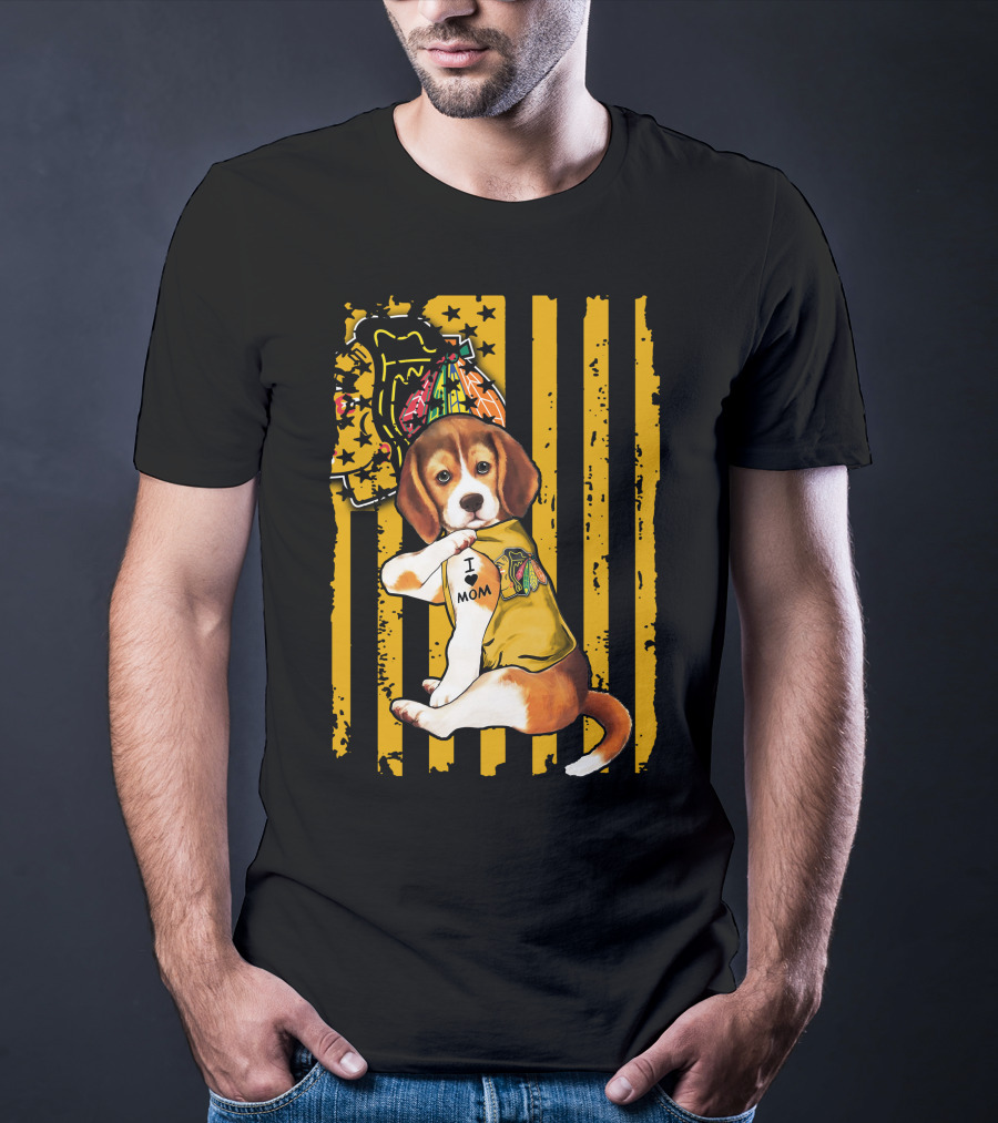 Beagle I Love Mom Chicago Blackhawks T-Shirt