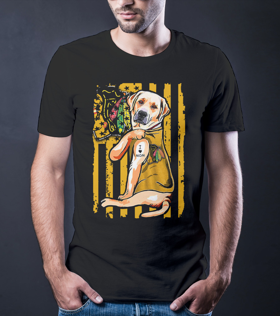 Labrador Retriever I Love Mom Chicago Blackhawks Stripes T-Shirt