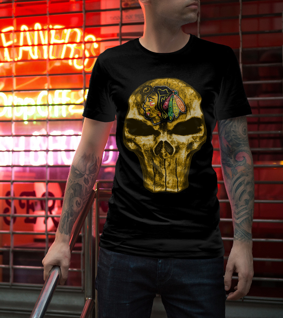 Skull Chicago Blackhawks Logo Fusion T-Shirt