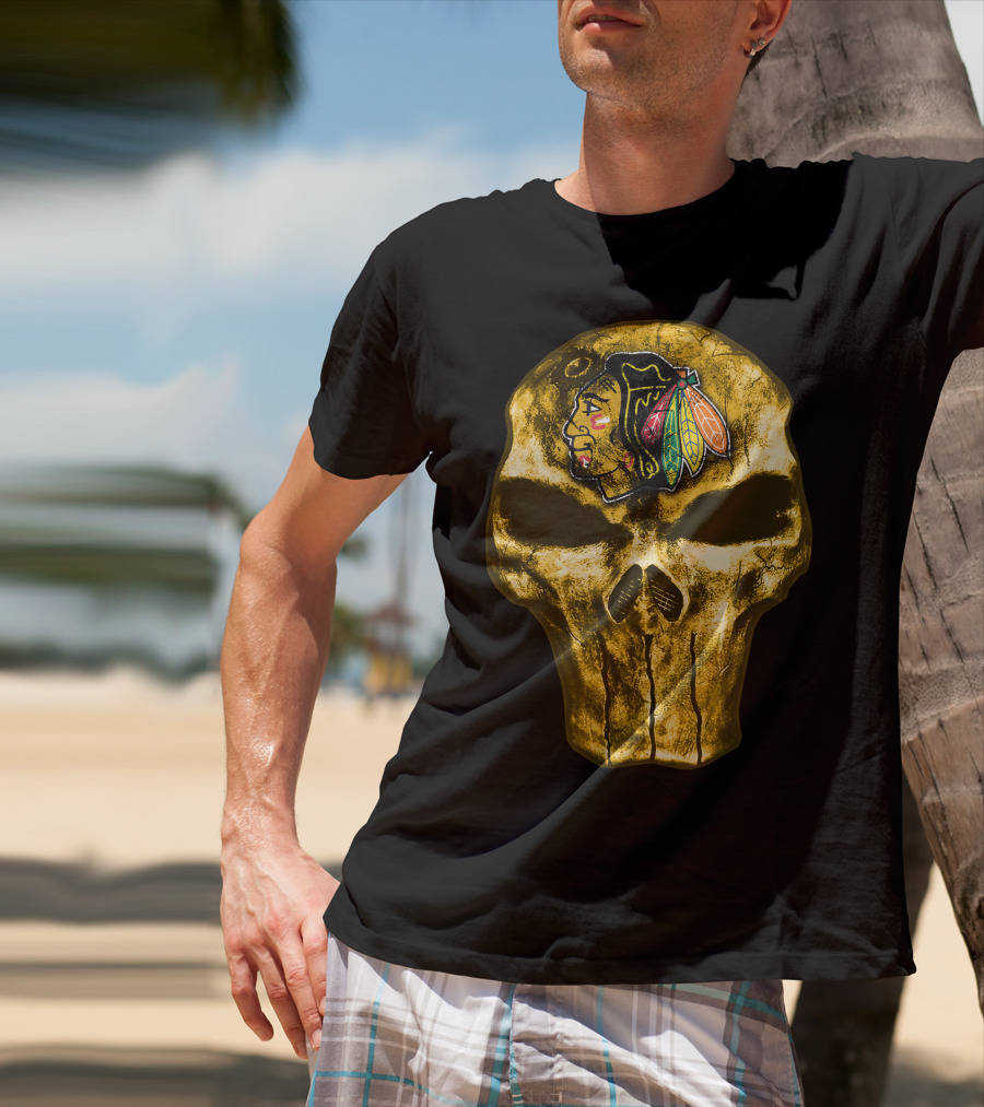 Skull Chicago Blackhawks Logo Fusion T-Shirt
