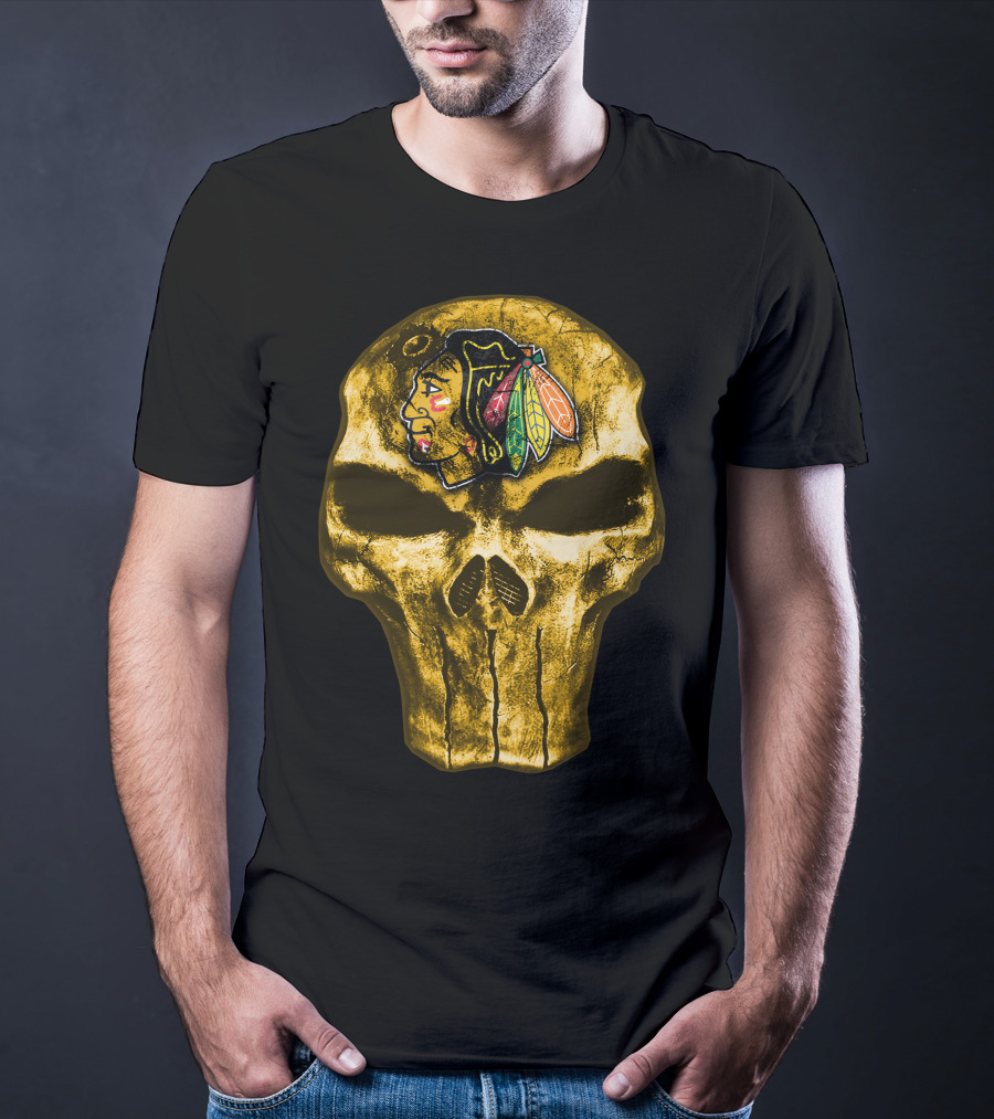 Skull Chicago Blackhawks Logo Fusion T-Shirt