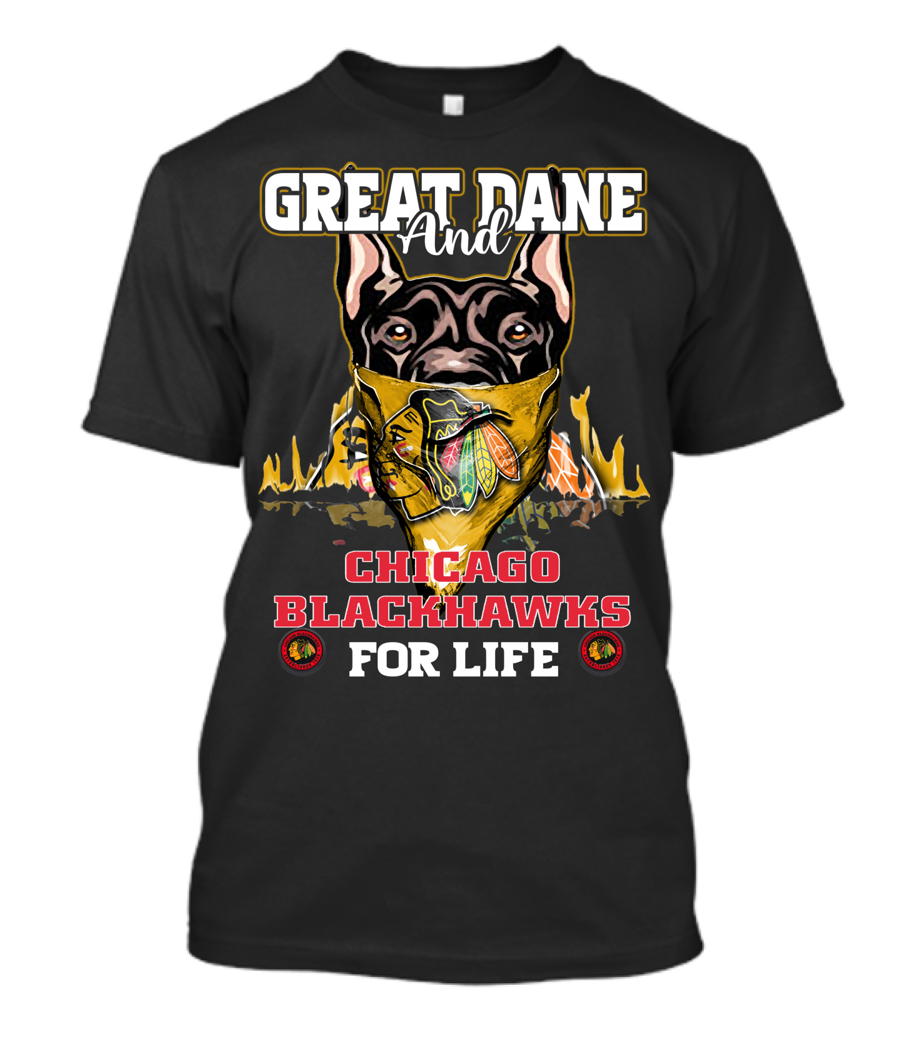 Great Dane And Chicago Blackhawks For Life T-Shirt
