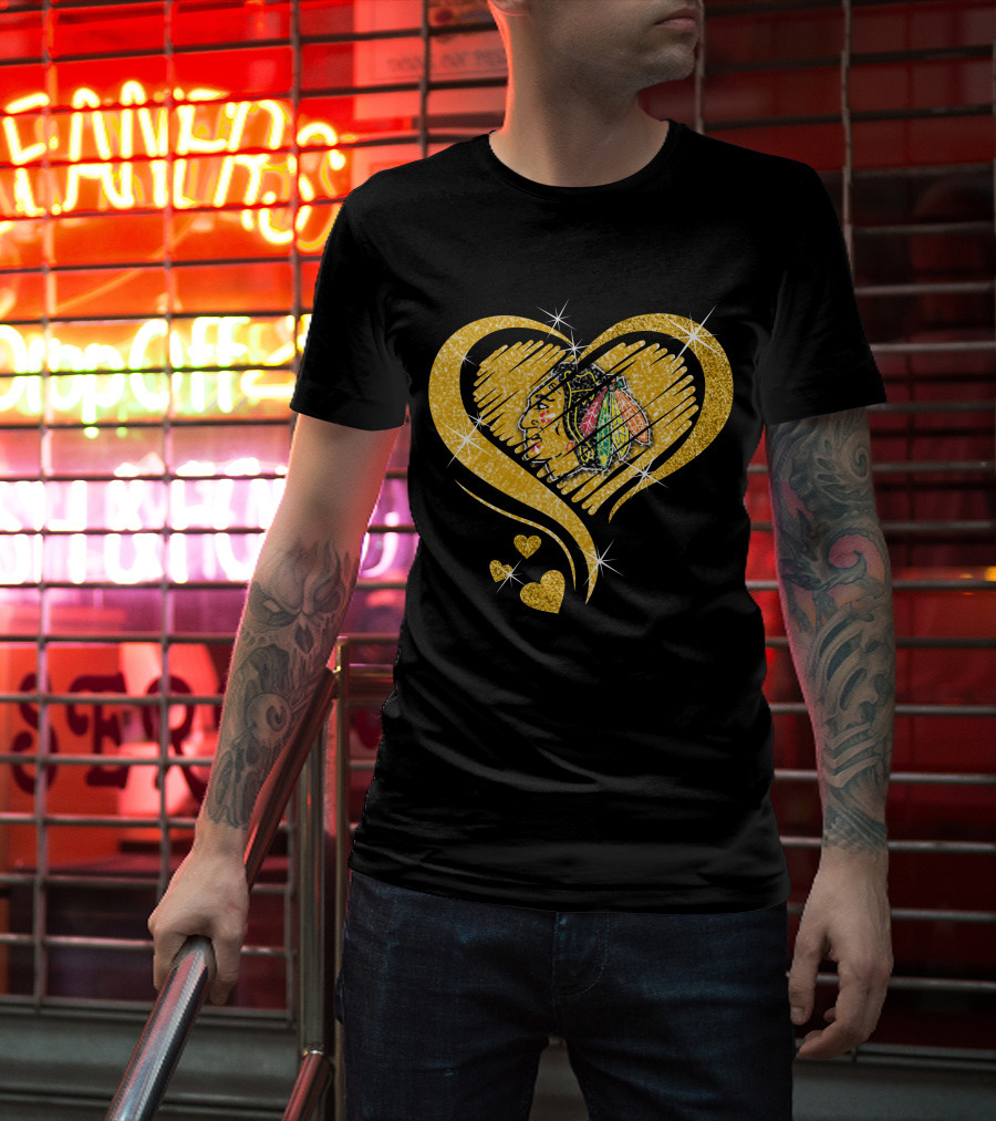 Heart Glitter Chicago Blackhawks T-Shirt