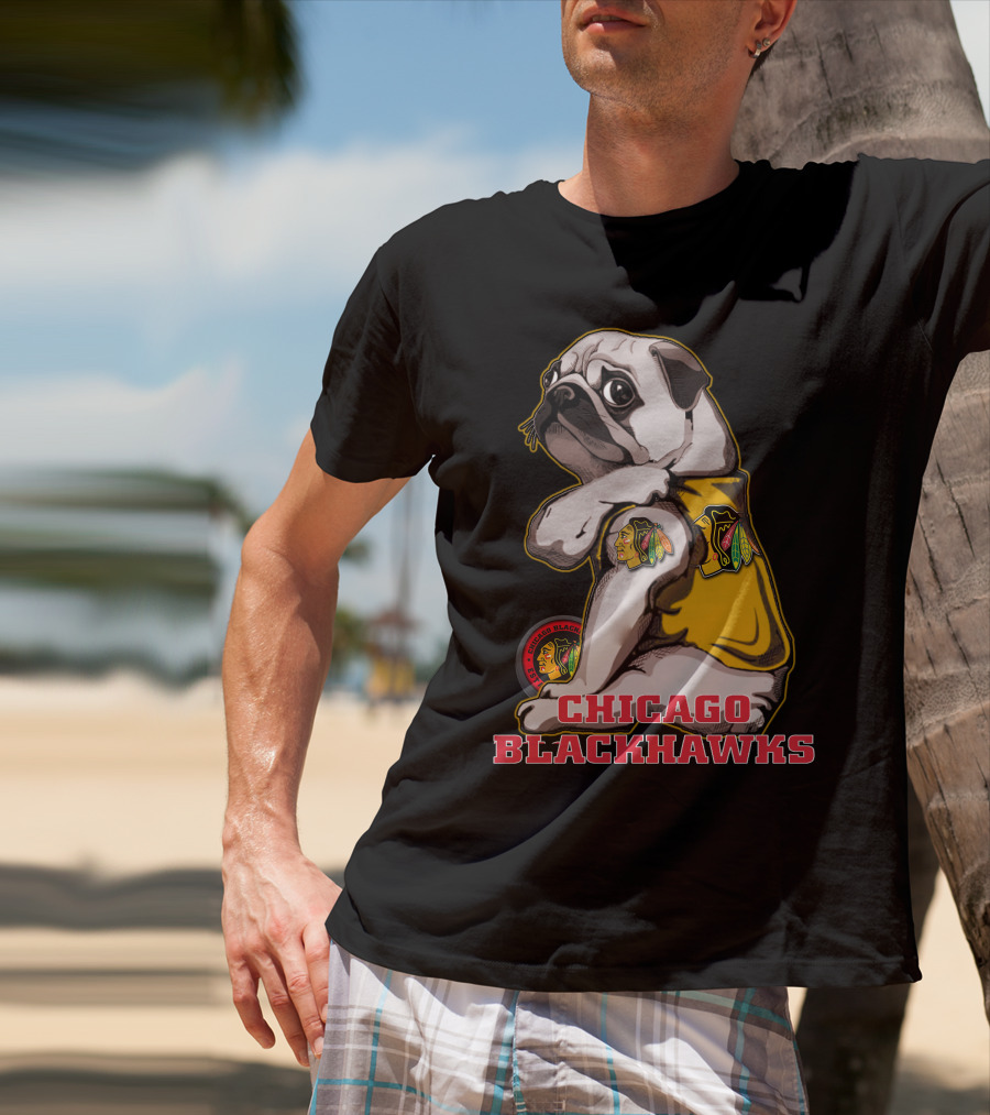 Chicago Blackhawks Pug Wearing Team T-Shirt