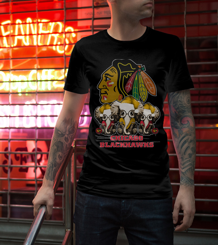 Chicago Blackhawks Xmas Elephant Trio T-Shirt