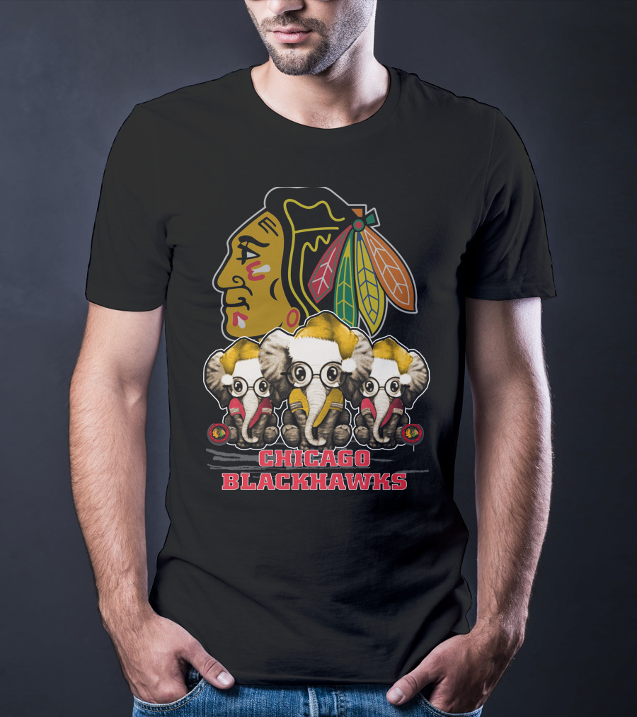 Chicago Blackhawks Xmas Elephant Trio T-Shirt