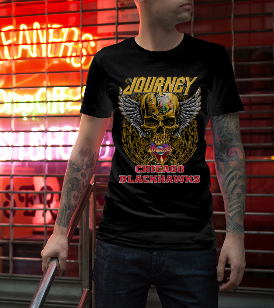 Journey Chicago Blackhawks Skull Wings T-Shirt