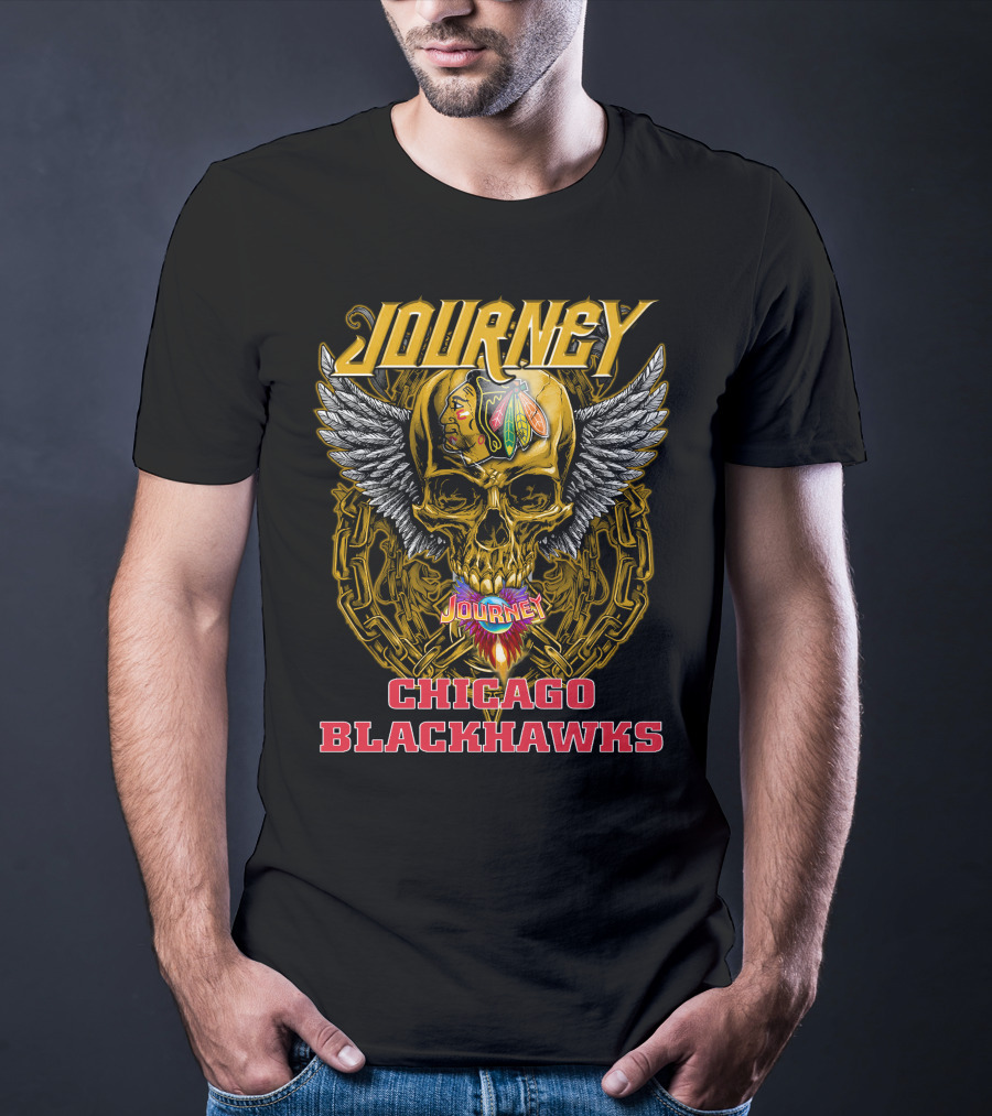 Journey Chicago Blackhawks Skull Wings T-Shirt