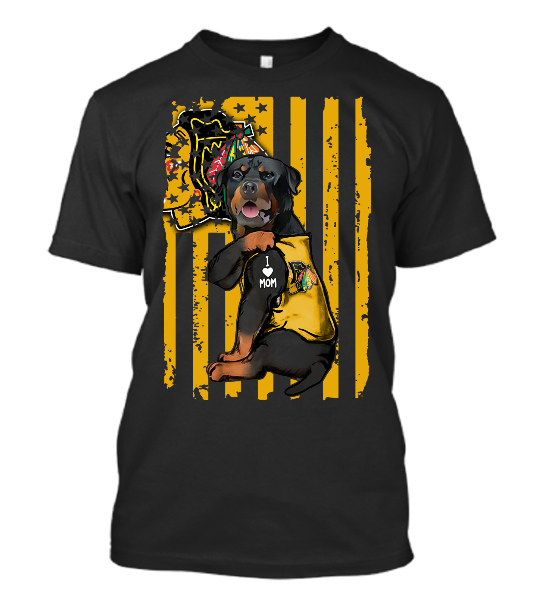 Rottweiler I Love Mom Chicago Blackhawks Star Stripes T-Shirt