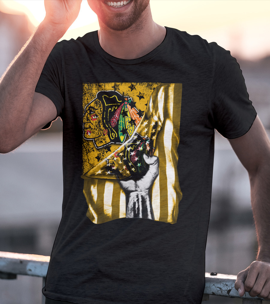 Flag Chicago Blackhawks Stars And Stripes Iconic T-Shirt