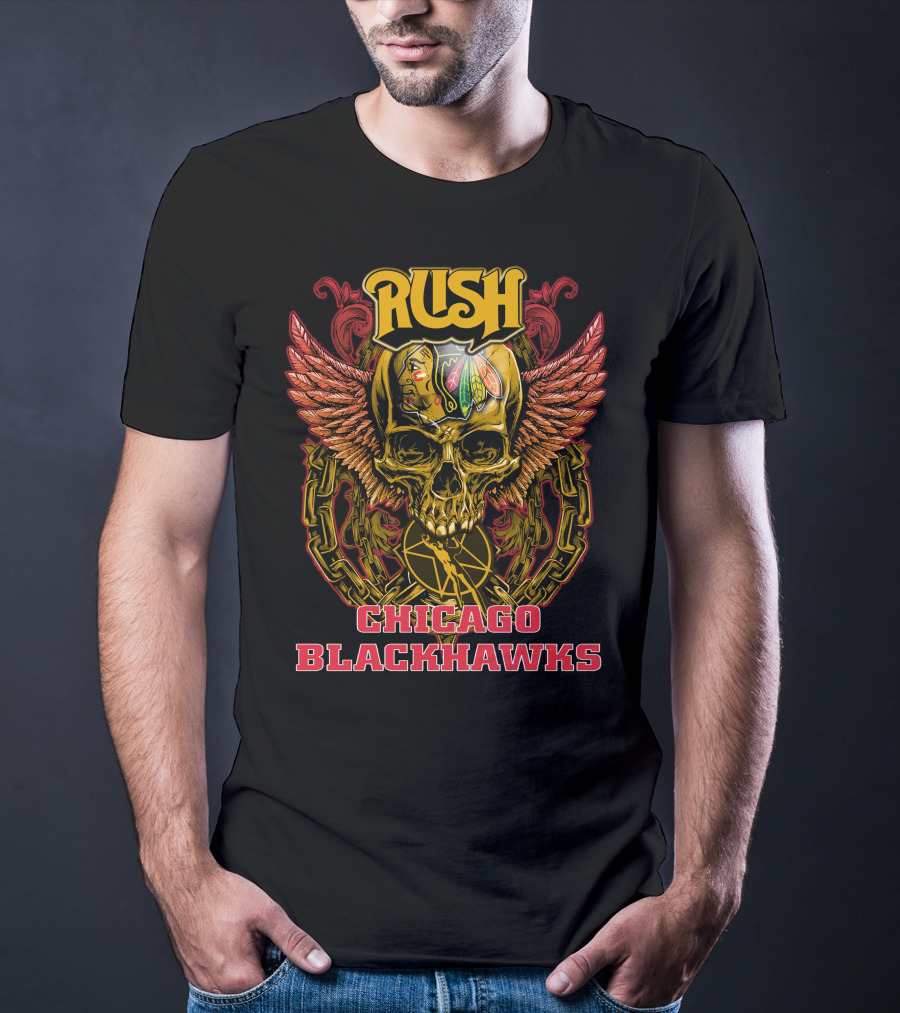 Rush Chicago Blackhawks Skull Wings T-Shirt