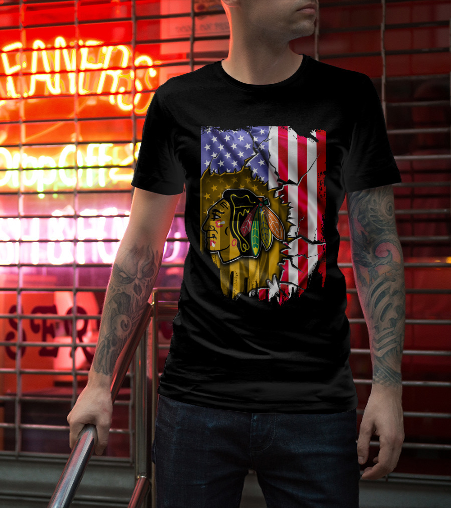 Flag Chicago Blackhawks American T-Shirt