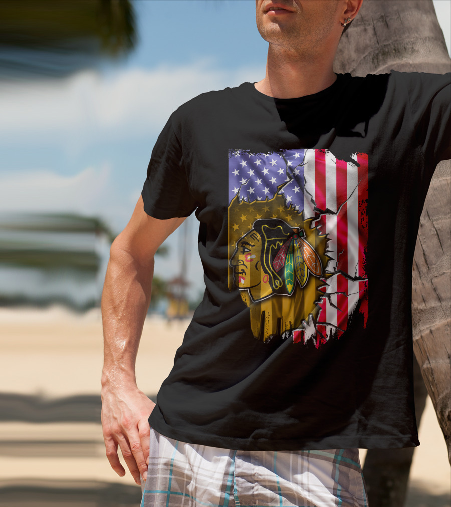 Flag Chicago Blackhawks American T-Shirt