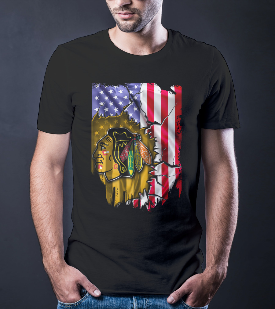 Flag Chicago Blackhawks American T-Shirt